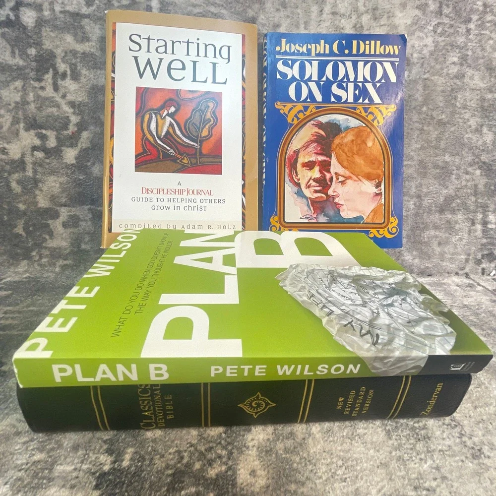 Christian Book Bundle Plan B Pete Wilson Solomon on Sex NRSV Devotional Bible 4